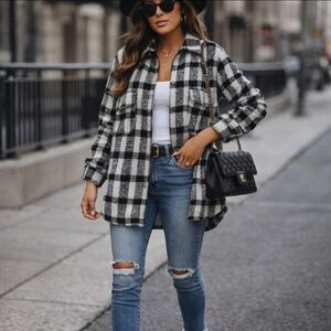 Steve Madden Eldridge shirt jacket shacket snaps pockets houndstooth…